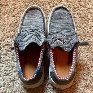 Wally Patriotic Gray Loafer Shoes Canvas Flag USA Men's 10 Splatter Bottom July4